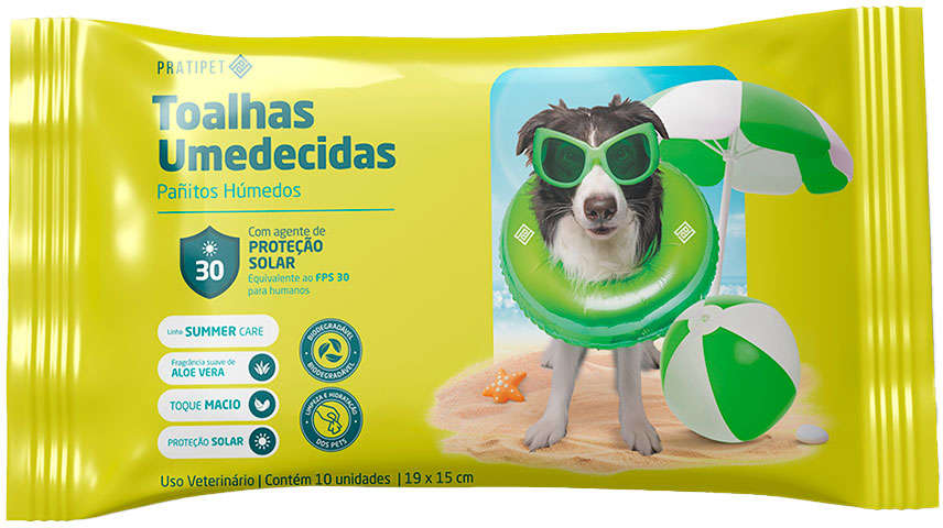 Toalhas Umedecidas Pratipet com Proteção Solar - 10 Unidades