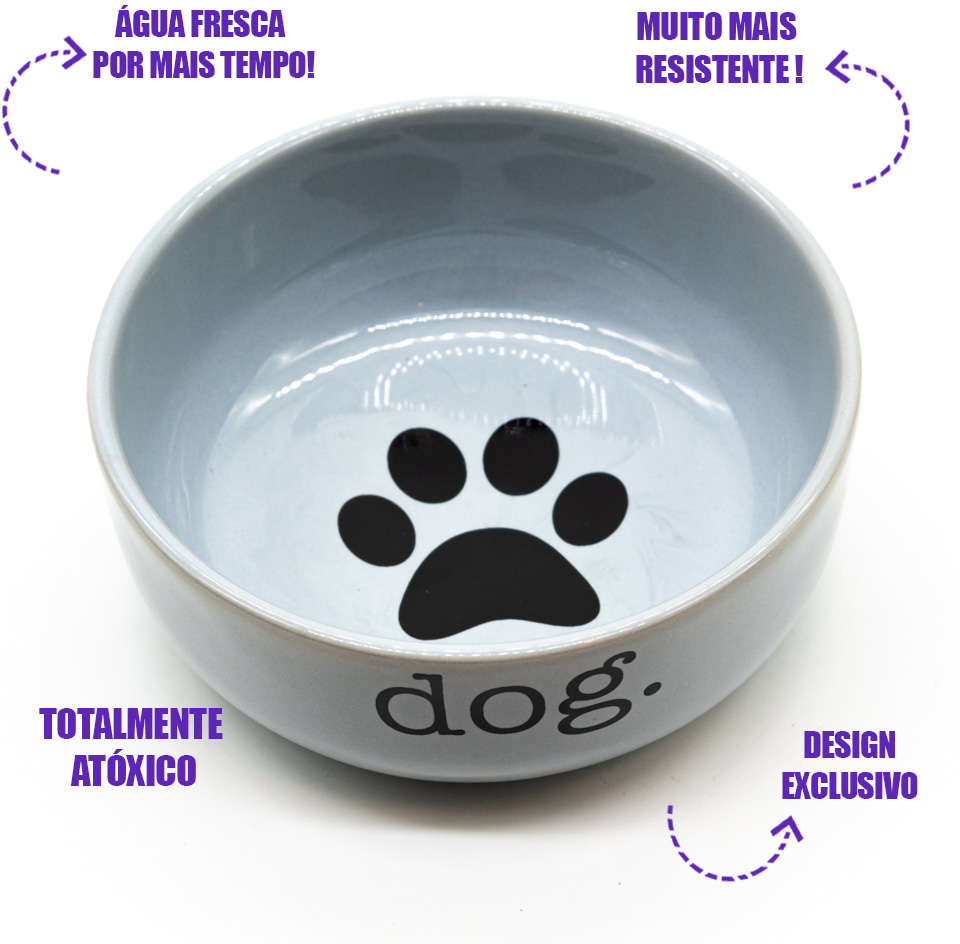 Comedouro de Cerâmica Dog Cinza - Tam. M