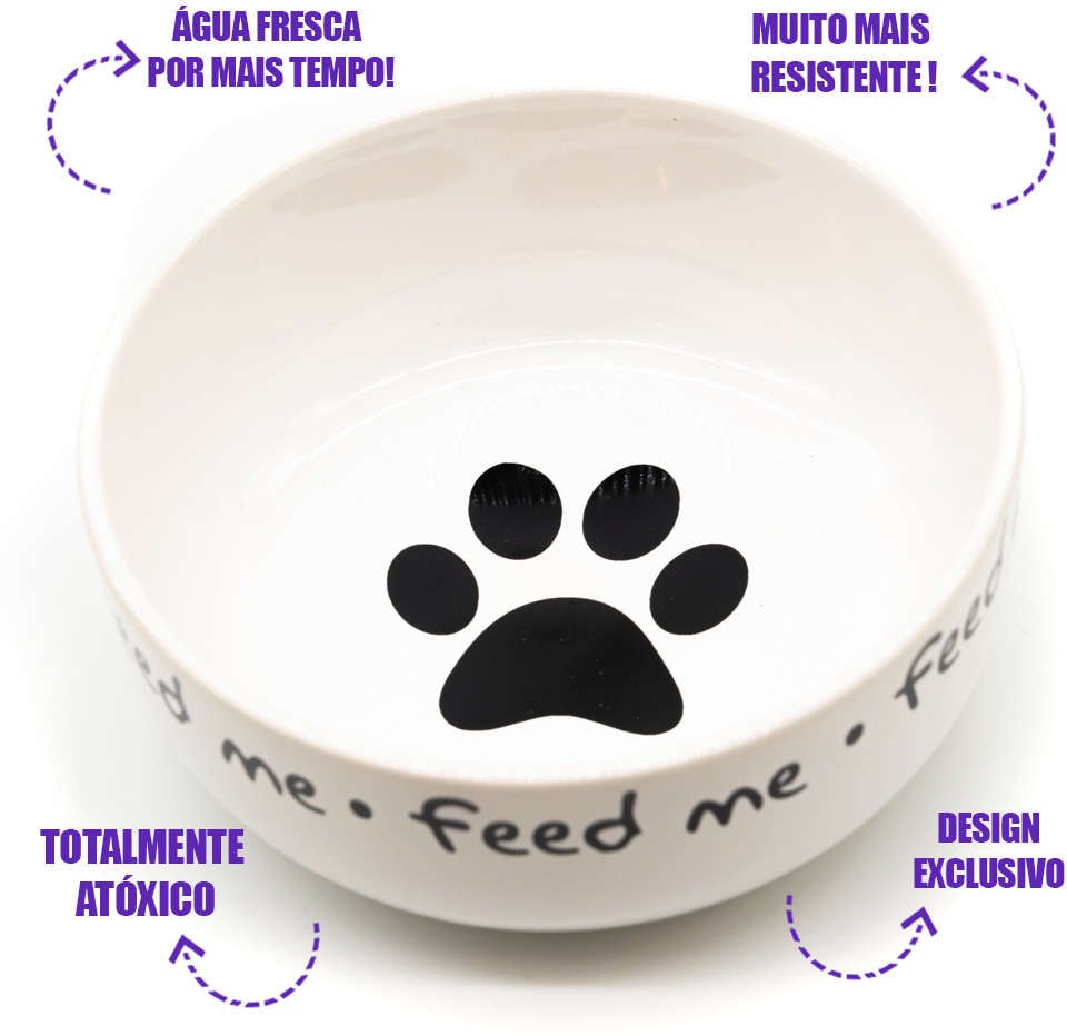 Comedouro de Cerâmica Pet Injet Feed Me Branco - Tam. P