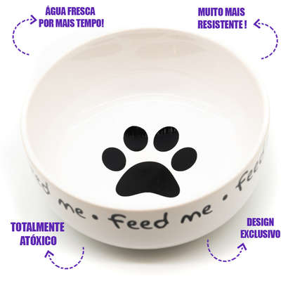 Comedouro de Cerâmica Pet Injet Feed Me Branco