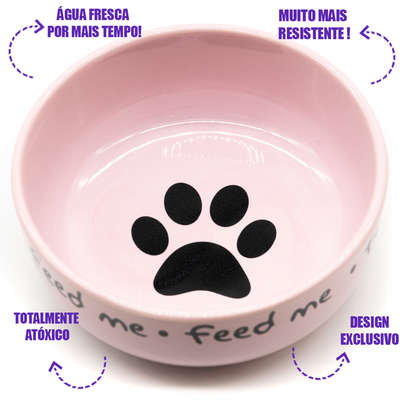 Comedouro de Cerâmica Pet Injet Feed Me Rosa