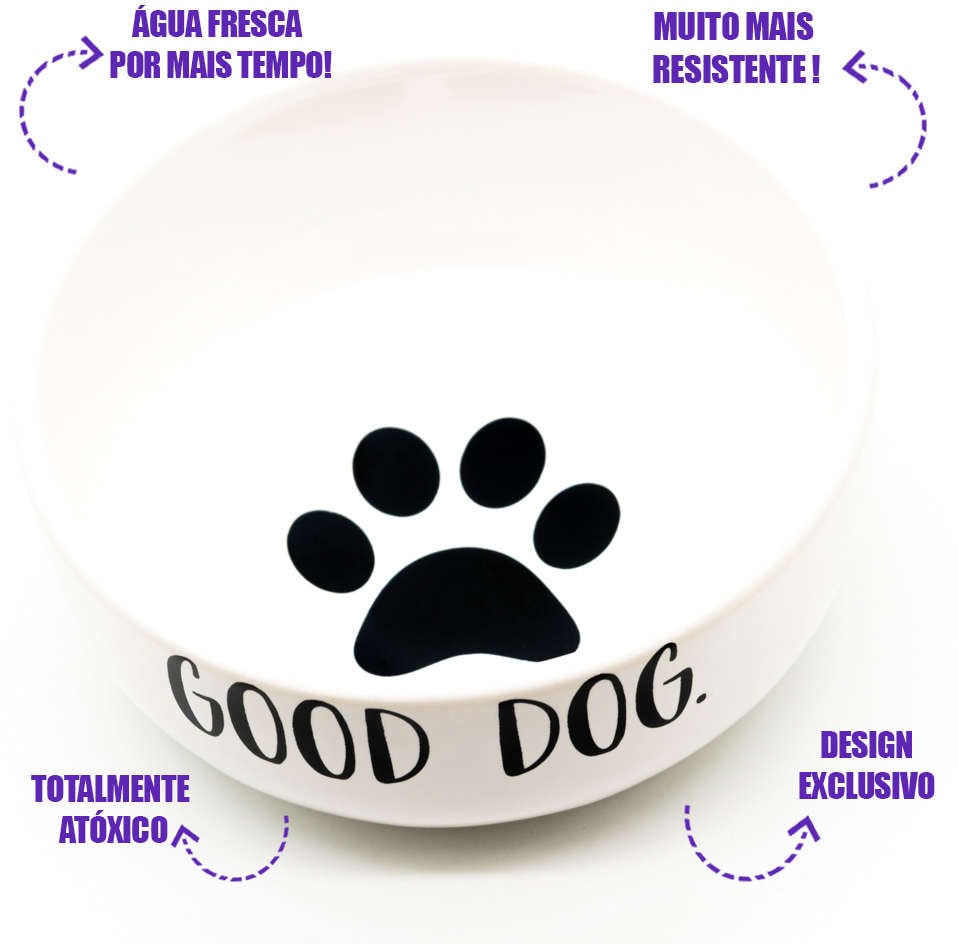 Comedouro de Cerâmica Pet Injet Good Dog Branco - Tam. P