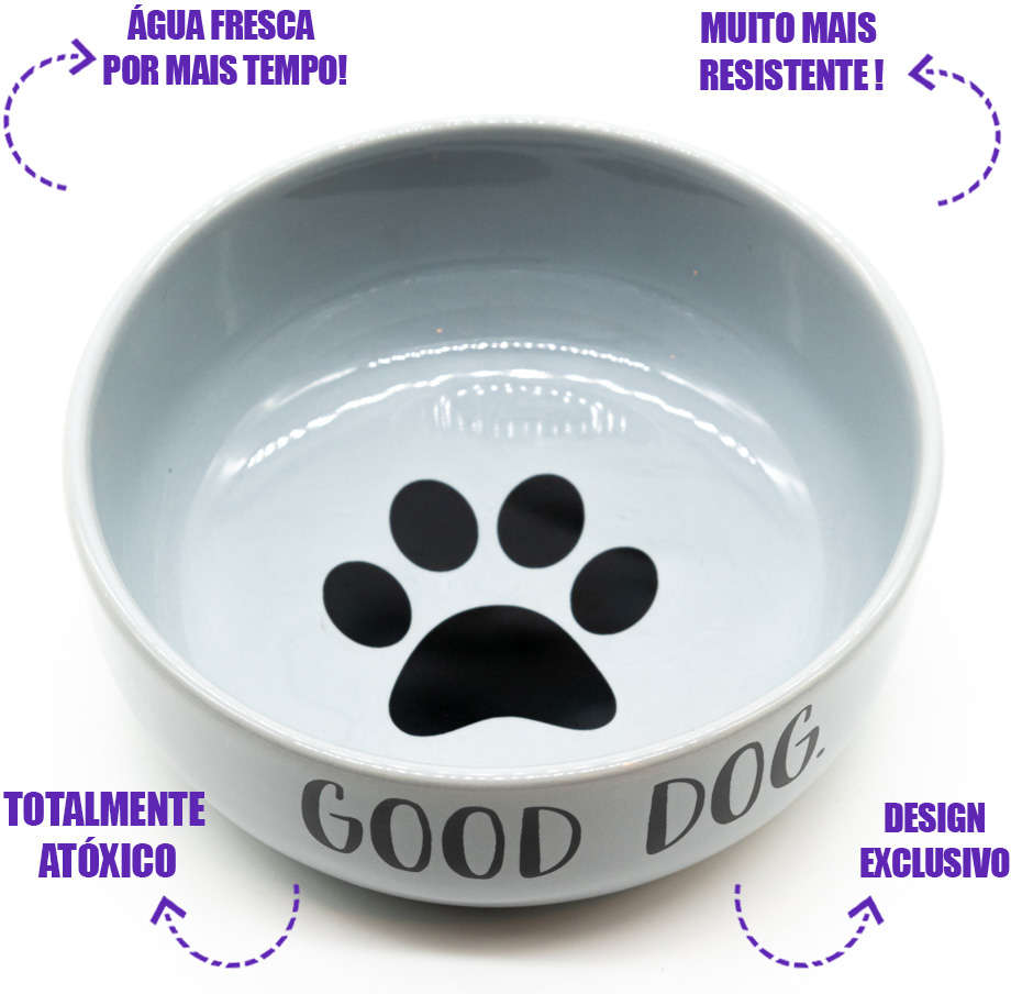 Comedouro de Cerâmica Pet Injet Good Dog Cinza - Tam. M