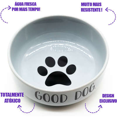 Comedouro de Cerâmica Pet Injet Good Dog Cinza