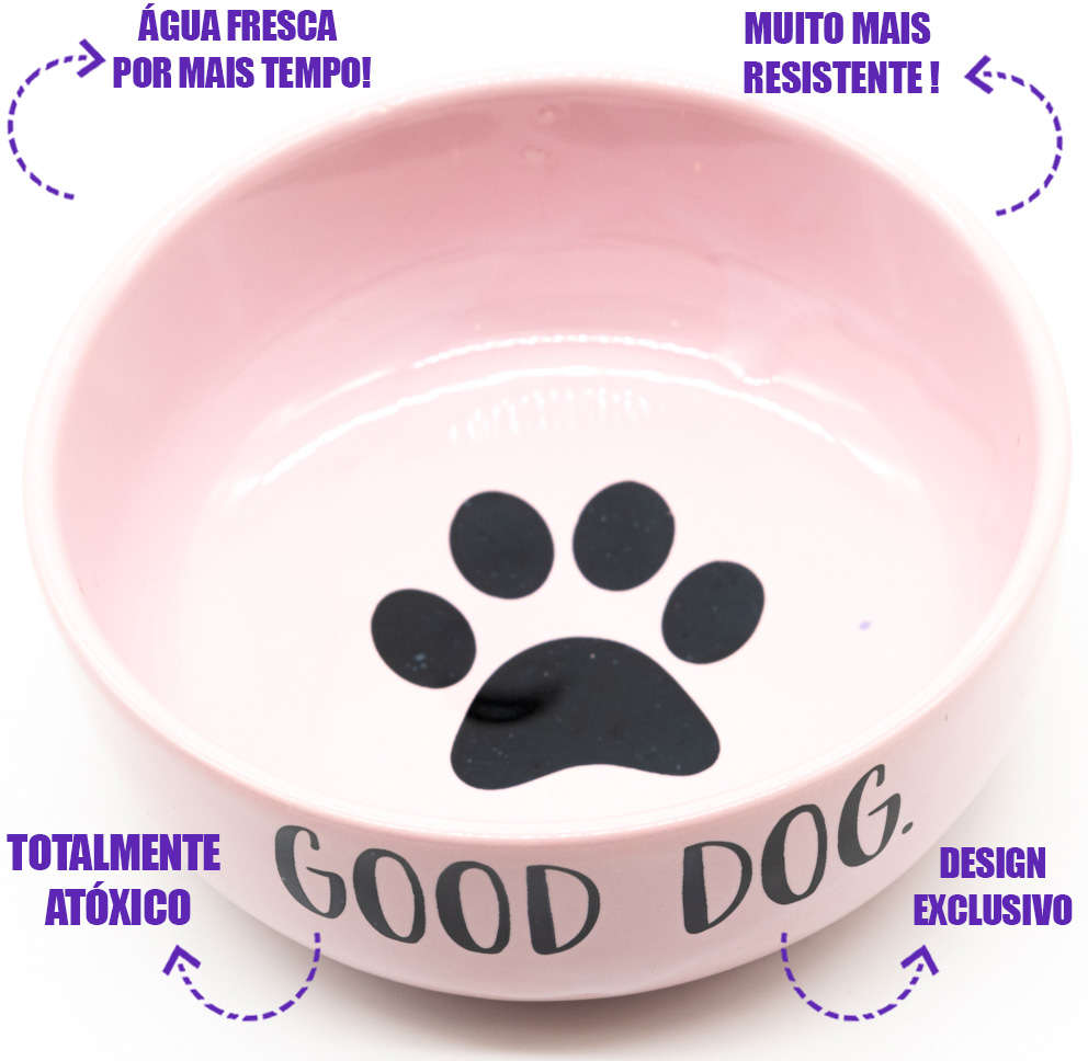 Comedouro de Cerâmica Pet Injet Good Dog Rosa - Tam. M