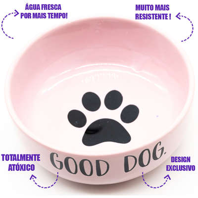 Comedouro de Cerâmica Pet Injet Good Dog Rosa