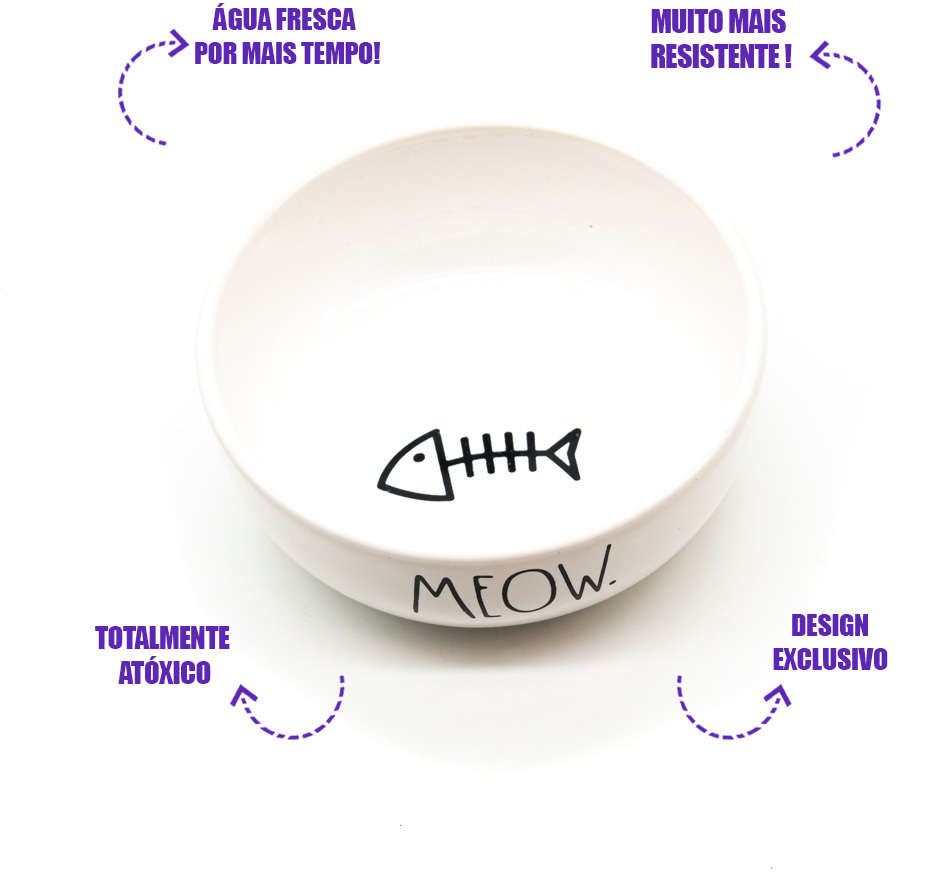 Comedouro de Cerâmica Pet Injet Meow Branco - Tam. P