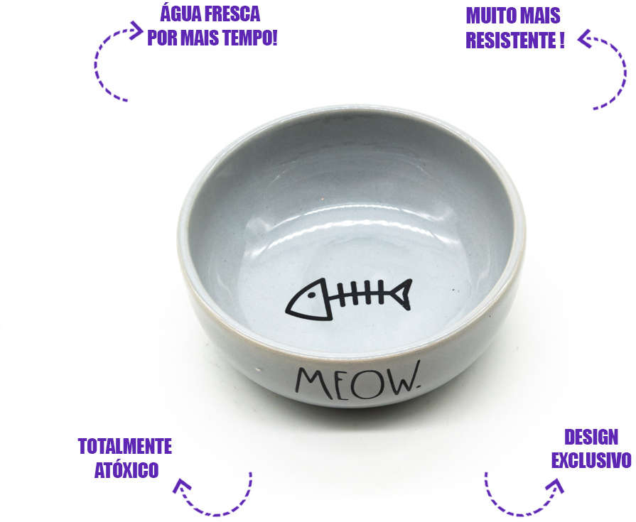 Comedouro de Cerâmica Pet Injet Meow Cinza - Tam. P