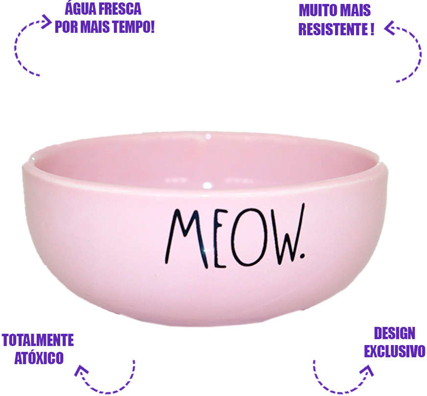 Comedouro de Cerâmica Pet Injet Meow Rosa - Tam. P