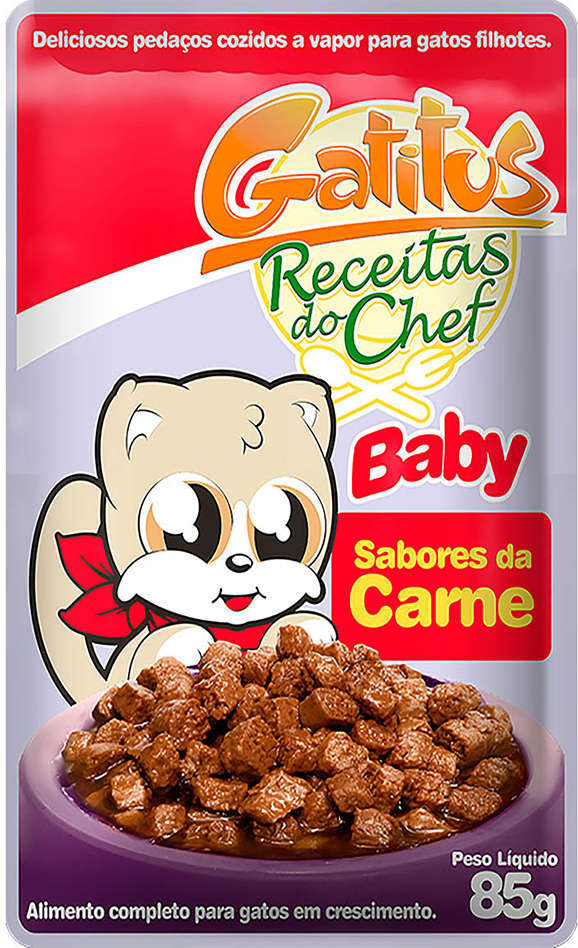 Ração Úmida Gatitus Sachê Receitas do Chef Baby Sabores da Carne - 85 g - 54 Unidades