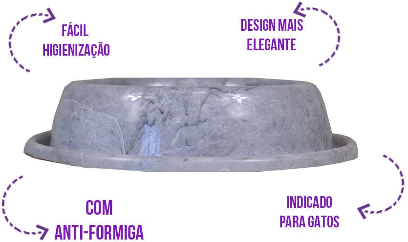Comedouro de Plástico Pet Injet Anti Formiga Marmo Carrara - 600 mL