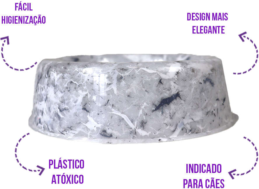 Comedouro de Plástico Pet Injet Patinha Marmore Carrara - 900 mL