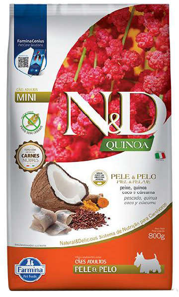Ração Seca Farmina N&D Quinoa para Pele e Pelo para Cães Adultos de Porte Mini - 800 g
