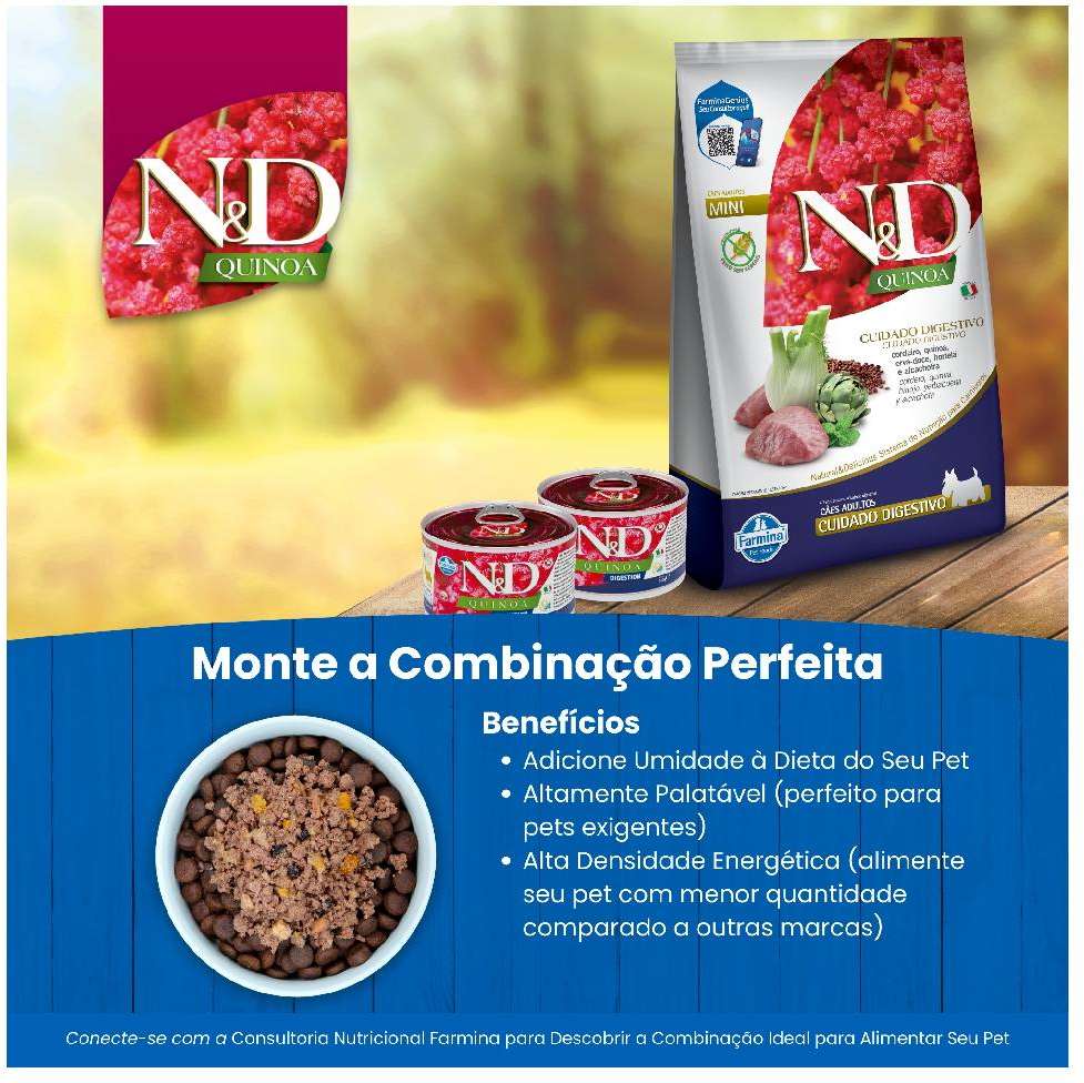 Ração Seca Farmina N&D Quinoa Digestion Cordeiro para Cães Adultos de Porte Mini - 2,5Kg