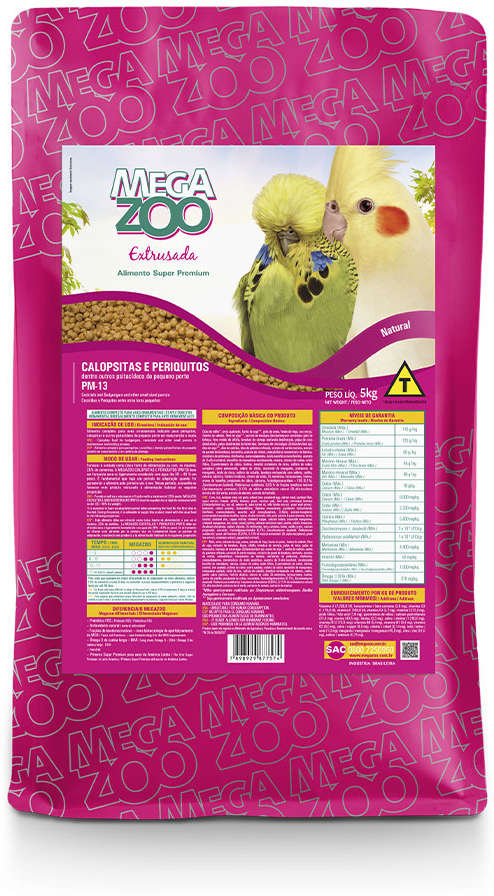 Ração Extrusada Megazoo para Calopsitas e Periquitos (Pm 13) - 5Kg