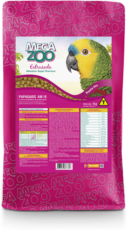 Ração Megazoo para Papagaios e Araras (Am 16) - 4Kg