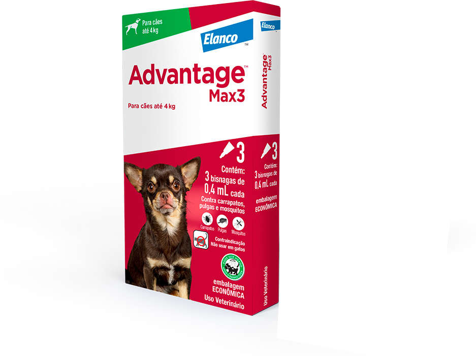Antipulgas e Carrapatos Advantage MAX3 40 mg para Cães até 4Kg - 3 Pipetas