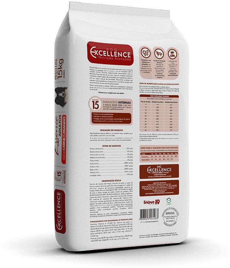 Ração Seca Dog Excellence Essence Carne e Frango para Cães - 15Kg