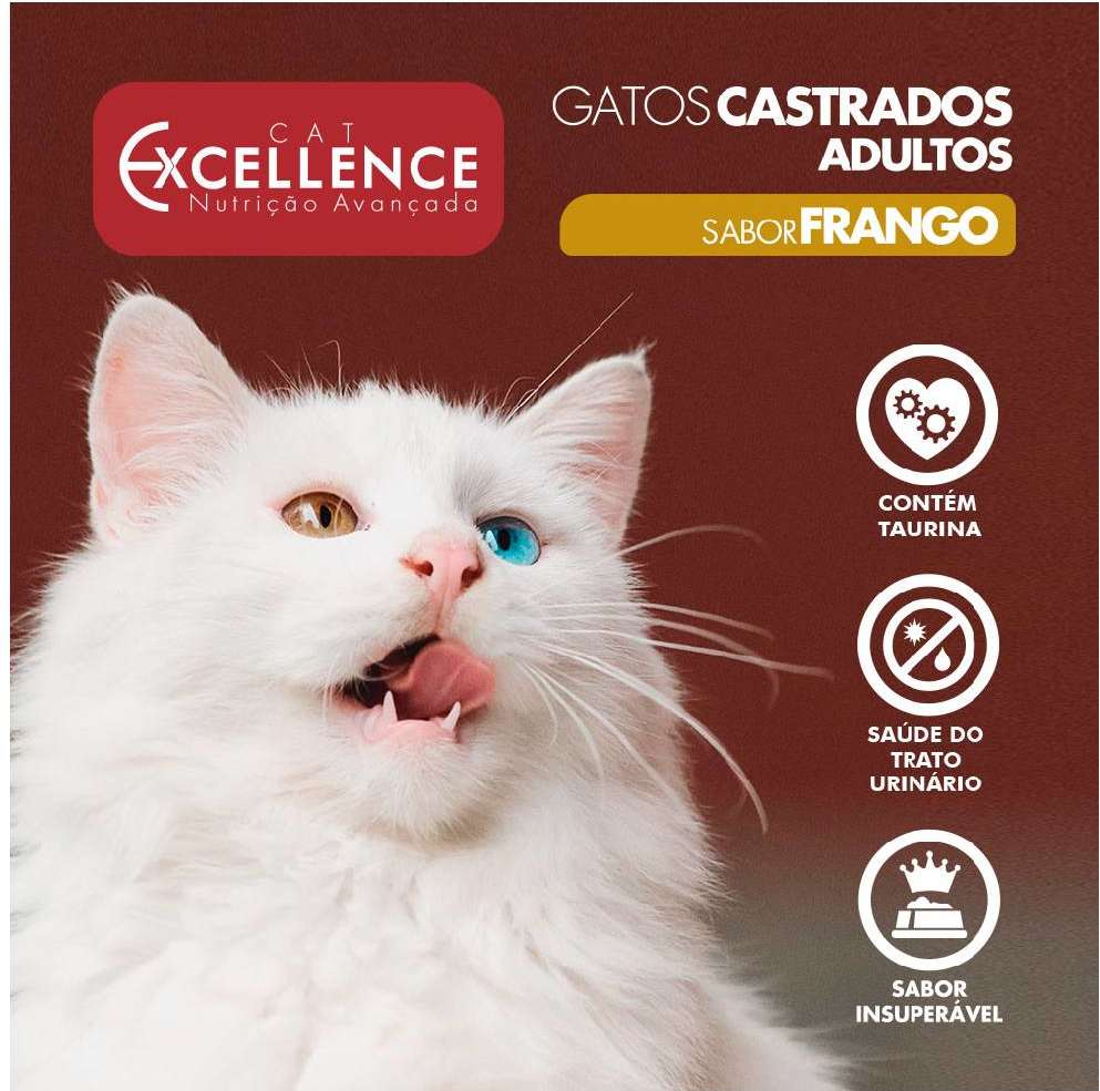 Ração Seca Cat Excellence Frango para Gatos Adultos Castrados - 10,1Kg