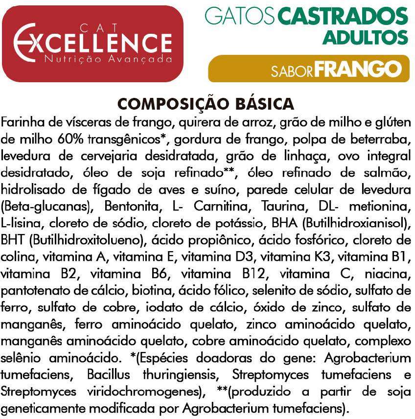 Ração Seca Cat Excellence Frango para Gatos Adultos Castrados - 10,1Kg