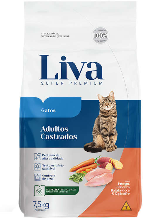 Ração Liva Sabor Frango para Gatos Adultos Castrados - 7,5kg