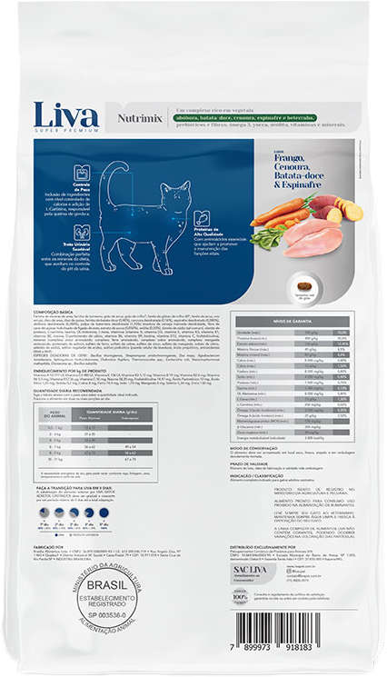 Ração Liva Sabor Frango para Gatos Adultos Castrados - 7,5kg