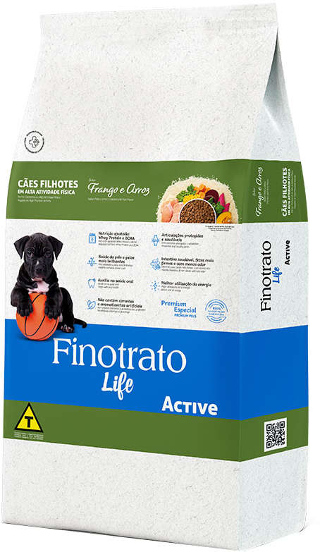 Ração Seca Finotrato Life Active Frango e Arroz para Cães Filhotes - 15Kg