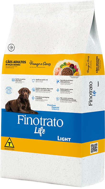 Ração Seca Finotrato Life Light Frango e Arroz para Cães Adultos Raças Grandes - 15Kg