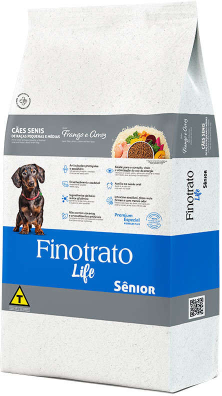 Ração Seca Finotrato Life Sênior Frango e Arroz para Cães Senis Raças Pequenas e Médias - 10,1Kg