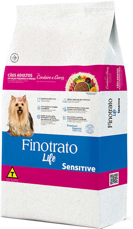 Ração Seca Finotrato Life Sensitive Cordeiro e Arroz para Cães Adultos Raças Pequenas e Médias - 10,1Kg