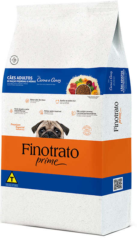 Ração Seca Finotrato Prime Carne e Arroz para Cães Adultos Raças Pequenas e Médias - 10,1Kg