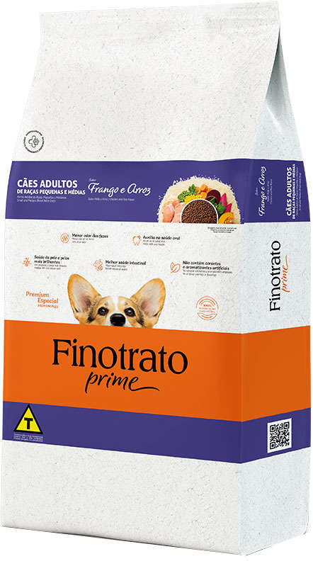 Ração Seca Finotrato Prime Frango e Arroz para Cães Adultos Raças Pequenas e Médias - 10,1Kg