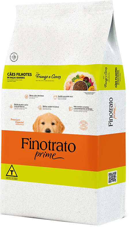 Ração Seca Finotrato Prime Frango e Arroz para Cães Filhotes Raças Grandes - 15Kg