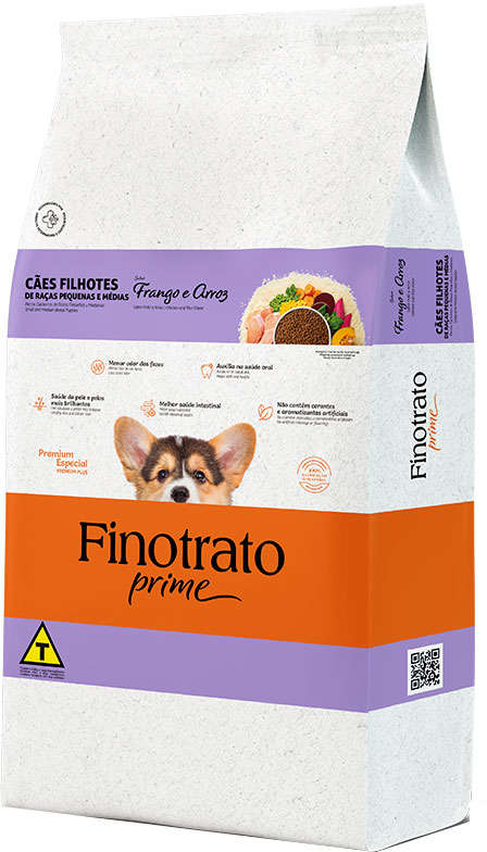 Ração Seca Finotrato Prime Frango e Arroz para Cães Filhotes Raças Pequenas e Médias - 3Kg