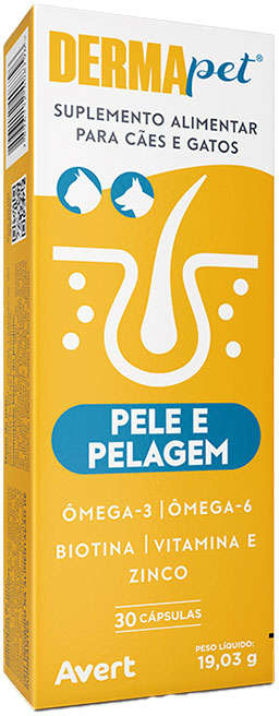 Suplemento Alimentar Avert Dermapet Pele e Pelagem para Cães e Gatos - 30 Cápsulas