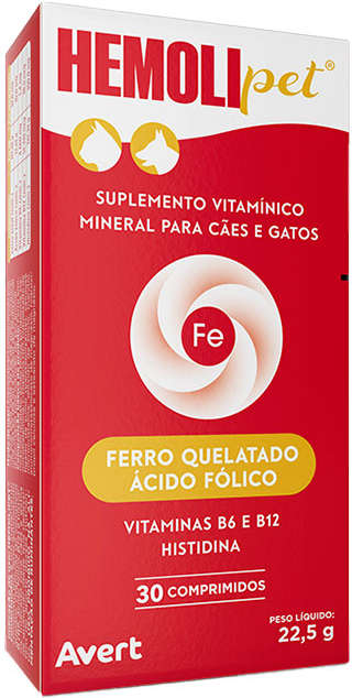 Suplemento Mineral Avert Hemolipet Comprimidos para Cães e Gatos - 30 Comprimidos