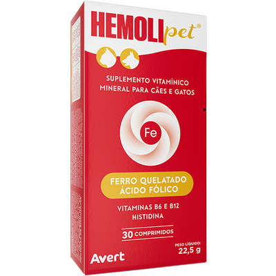 Suplemento Mineral Avert Hemolipet Comprimidos para Cães e Gatos”