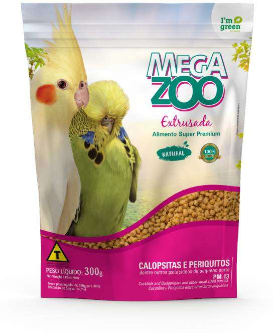 Ração Extrusada Megazoo para Calopsitas e Periquitos (PM-13) - 900 g