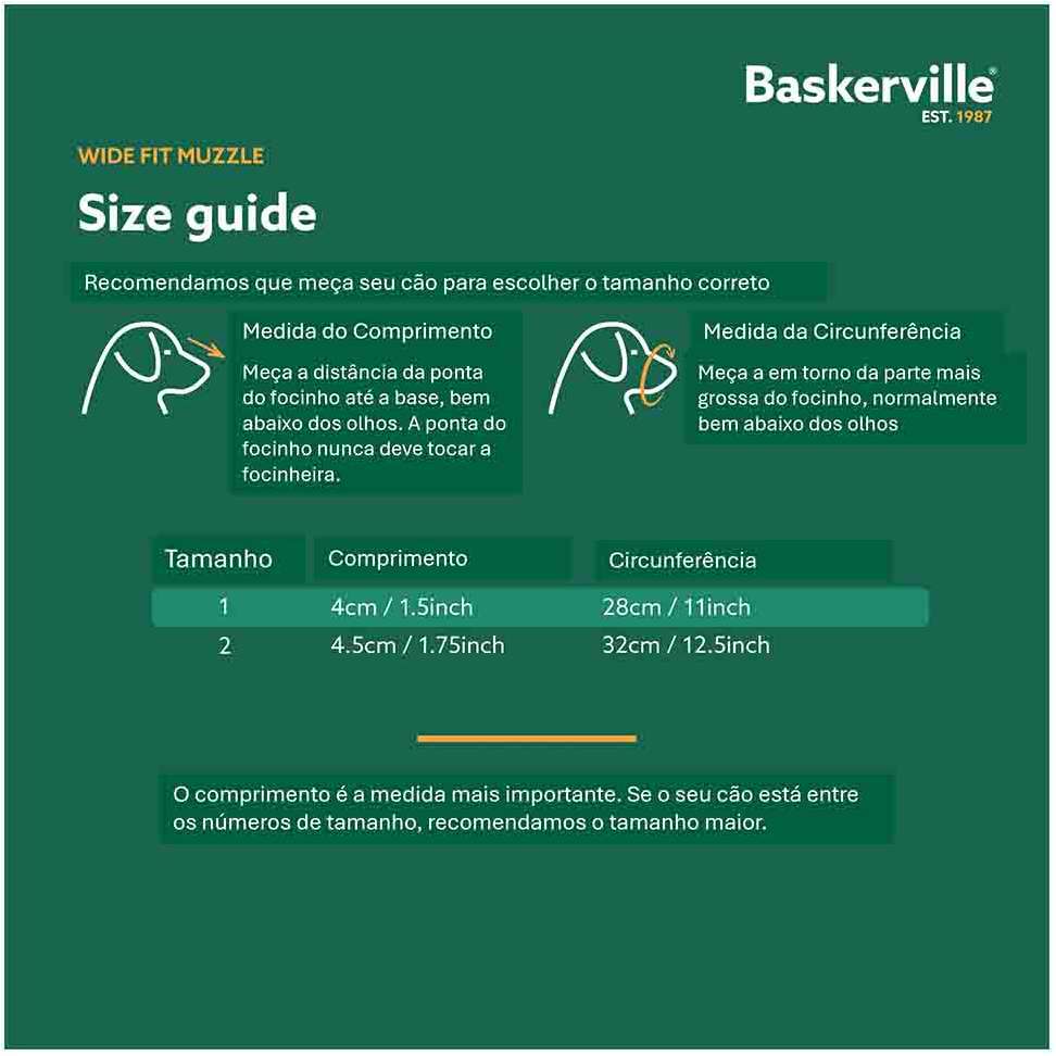 Focinheira Wide fit Baskerville Ajuste Largo para Cães - Tam. 02