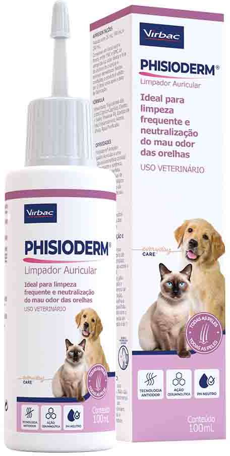 Limpador Auricular Virbac Phisioderm para Cães e Gatos - 100 mL