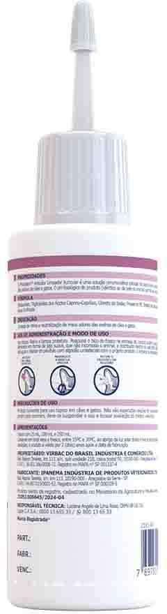 Limpador Auricular Virbac Phisioderm para Cães e Gatos - 100 mL