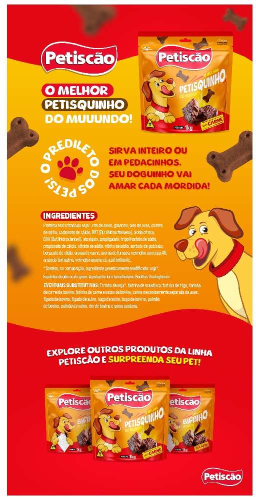 Bifinho Petiscão para Cães Adultos Sabor Carne Ossinho - 1Kg