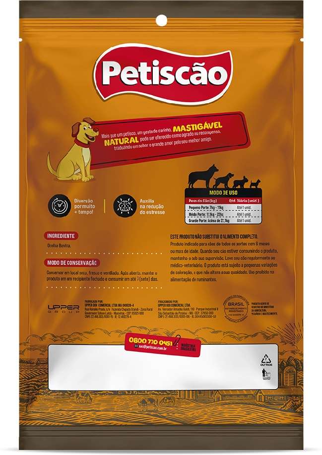 Orelha Petiscão para Cães Adultos Sabor Bovina - 5 Unidades
