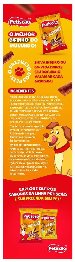 Bifinho Petiscão para Cães Adultos Porte Médio e Grande Sabor Carne - 60g
