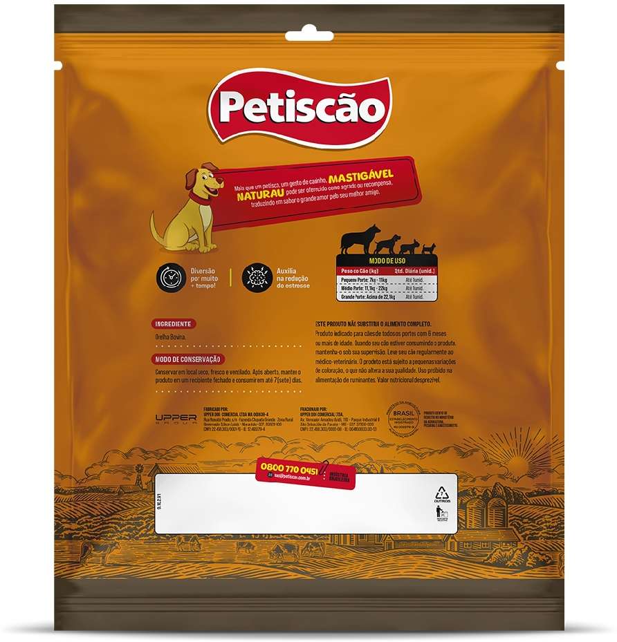 Orelha Petiscão para Cães Adultos Sabor Bovina - 5 Unidades