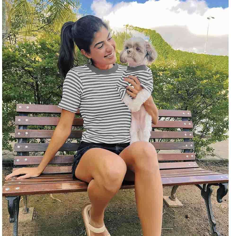 Blusa Fábrica Pet Lista Cinza com Manga - Tam. M