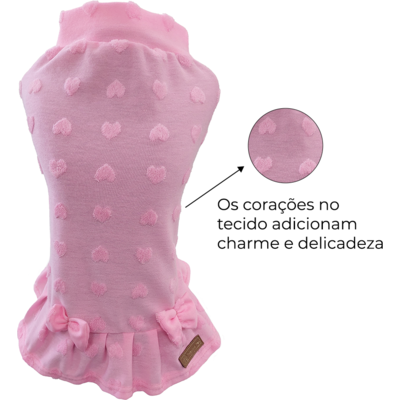 Vestido Fábrica Pet Coração Rosa