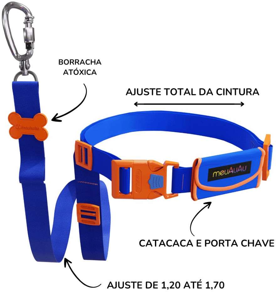 Guia meuAuAu Mão Livres New Blue para Cães - Tam. Único