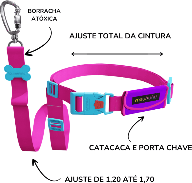 Guia meuAuAu Mão Livres New Pink para Cães - Tam. Único