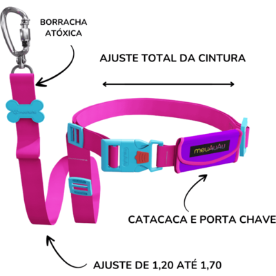 Guia meuAuAu Mão Livres New Pink para Cães